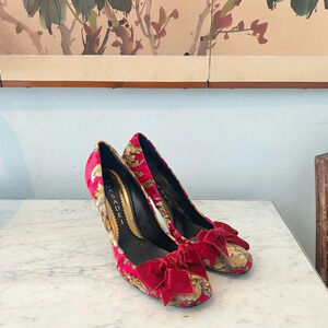 Casadei Velvet Bow Printed Heels Size 8.5 EUC